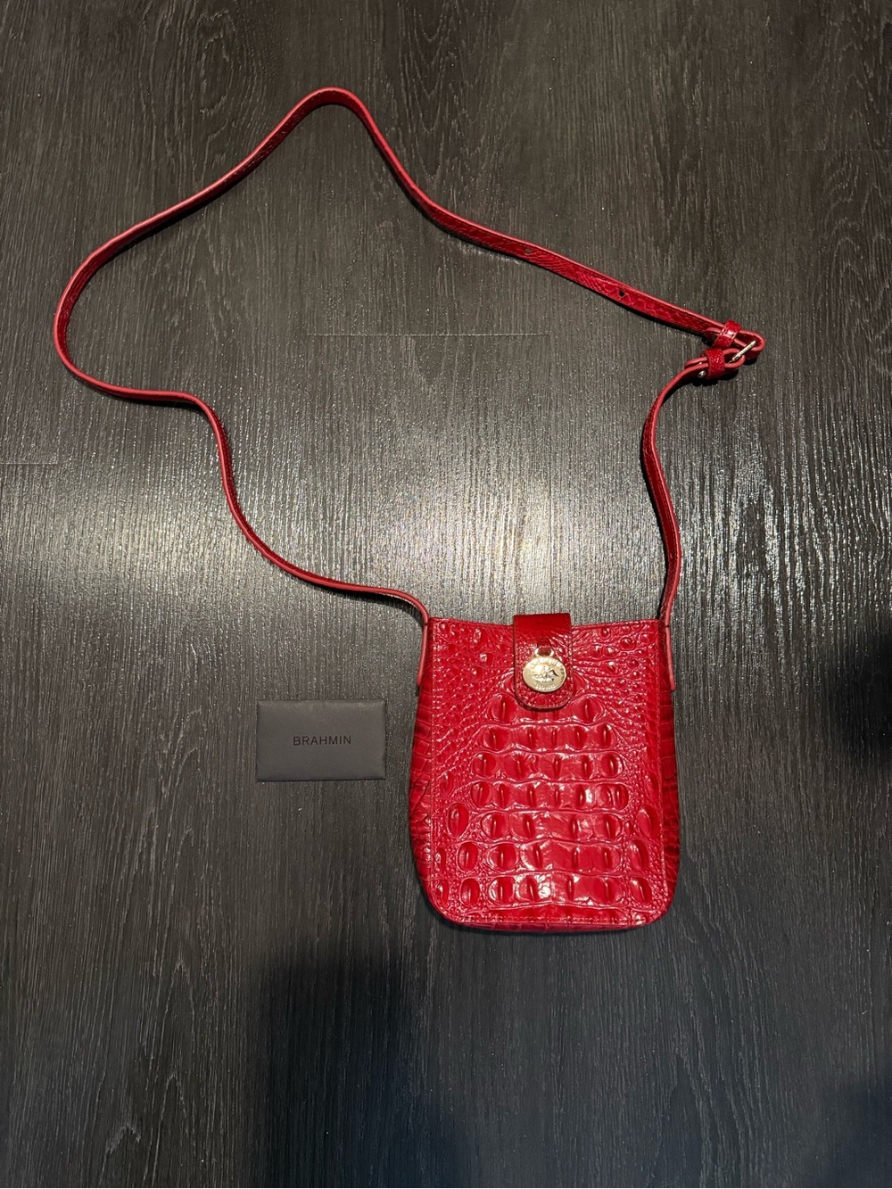 Brahmin Red Croc-Embossed Leather Mini Crossbody